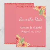 Hübsch Coral Floral Pink Save The Date (Vorne/Hinten)