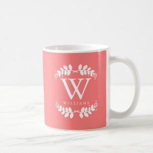 Hübsch Coral Pink Monogram Kaffeetasse