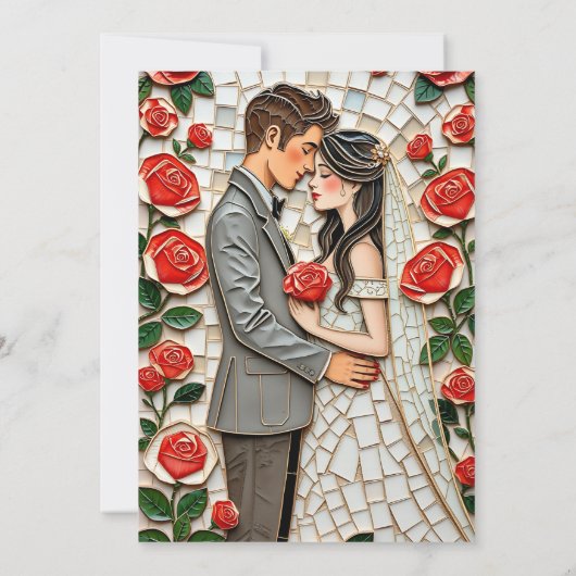 Hübsch Coral Rose Mosaik Mr. and Mrs. Wedding Einladung (Rückseite)
