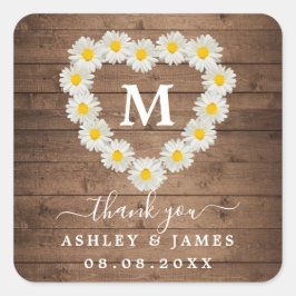Hübsch Daisies Monogram Wedding Vielen Dank Quadratischer Aufkleber