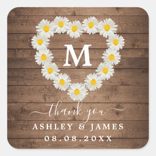 Hübsch Daisies Monogram Wedding Vielen Dank Quadratischer Aufkleber (Vorderseite)