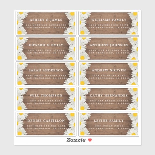 Hübsch Daisies Rustic Wood Guest Address Labels (Blatt)