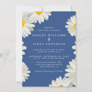Hübsch Daisies White Floral Classic Blue Wedding Einladung