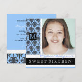 Hübsch Damask Monogramm Sweet 16 Party Einladung (Vorne/Hinten)