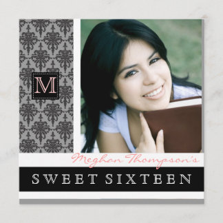 Hübsch Damask Monogramm Sweet 16 Party Einladung