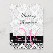 Hübsch Damask Pink Monogram Hochzeitsempfehlung Einladung (Vorne/Hinten)