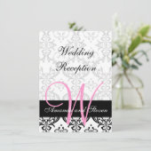 Hübsch Damask Pink Monogram Hochzeitsempfehlung Einladung (Stehend Vorderseite)