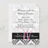 Hübsch Damask Pink Monogram Hochzeitsempfehlung Einladung (Rückseite)