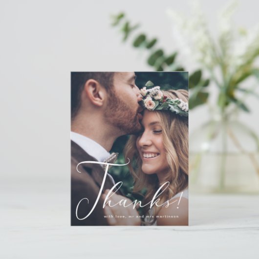 Hübsch-Danke-Script-Foto-Hochzeit Postkarte (Stehend Vorderseite)