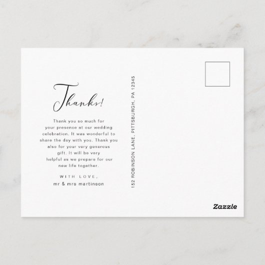 Hübsch-Danke-Script-Foto-Hochzeit Postkarte (Rückseite)