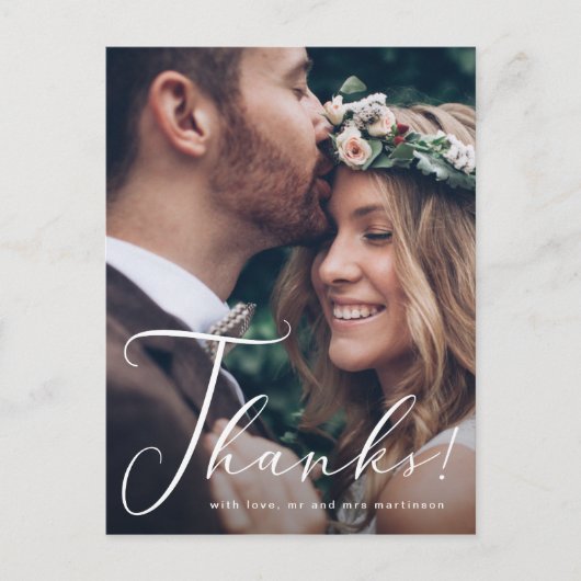 Hübsch-Danke-Script-Foto-Hochzeit Postkarte (Vorderseite)