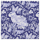 Hübsch Dark Blue & White Rabbit Bird Dedham Delft Stoff (Nahaufnahme)