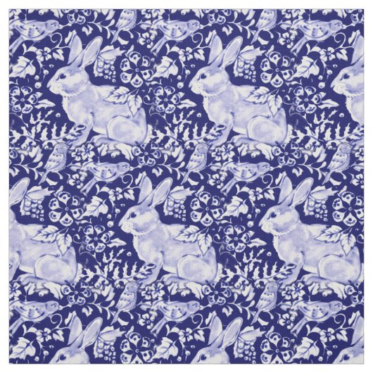 Hübsch Dark Blue & White Rabbit Bird Dedham Delft Stoff (Muster)