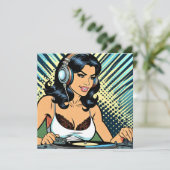 Hübsch Deejay Jamming Pop Art Feiertagskarte (Stehend Vorderseite)