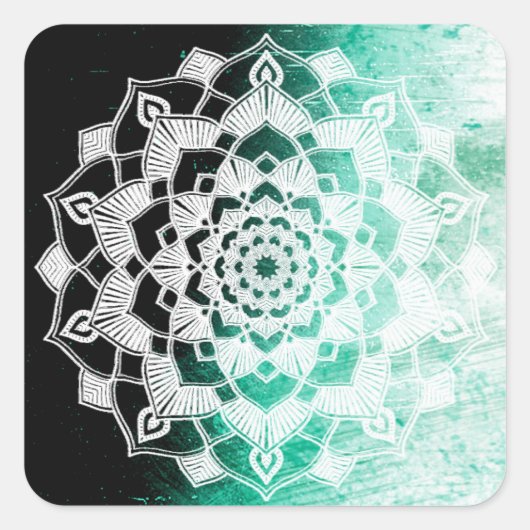 Hübsch Deep Green Mandala Abstrakt Quadratischer Aufkleber (Vorderseite)