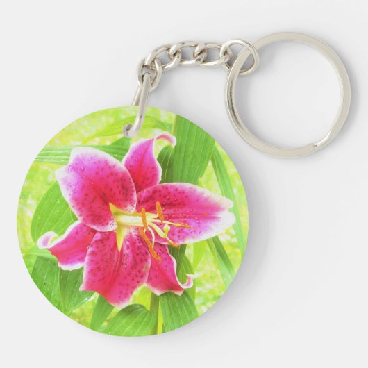 Hübsch Deep Pink Stargazer Liuon on Lime Green Schlüsselanhänger (Rückseite)