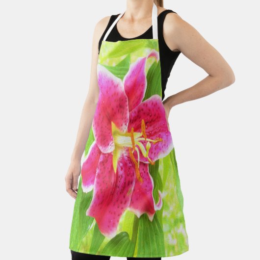 Hübsch Deep Pink Stargazer Liuon on Lime Green Schürze (InSitu)