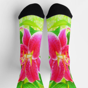Hübsch Deep Pink Stargazer Liuon on Lime Green Socken