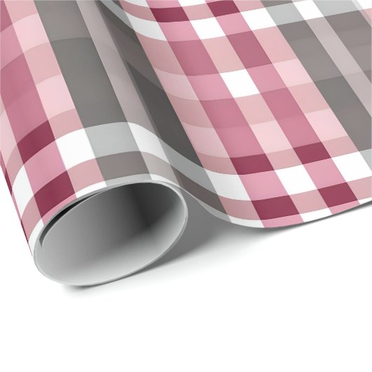 Hübsch Deep Pink und Gray Fun Kariert Geschenkpapier (Rolleneckpunkt)