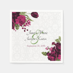 Hübsch Deep Wine Floral Wedding Napkins Serviette