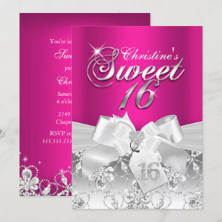 Hübsch Diamond Bow Hot Pink Sweet 16 Einladen Einladung