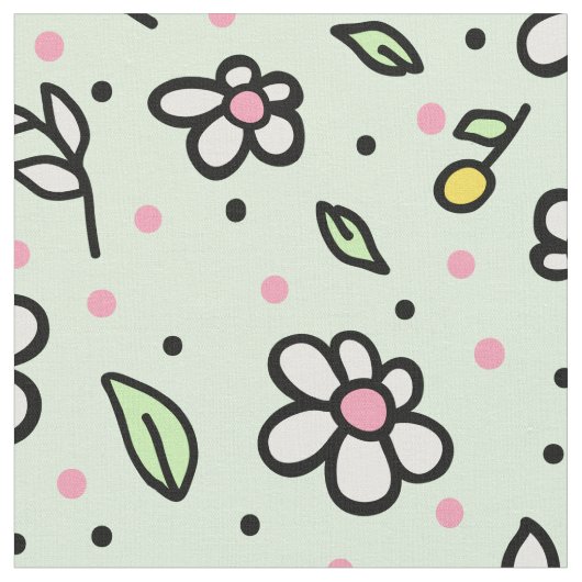 Hübsch Doodle Daisy Blume Niedlich Girly Pattern Stoff (Nahaufnahme)