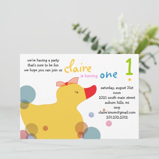 Hübsch Ducky - Beach Birthday Party Einladung (Stehend Vorderseite)