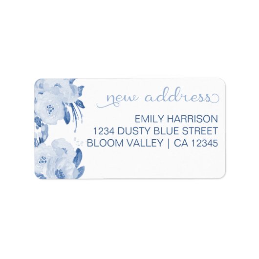 Hübsch Dusty Blue Blumen Neue Adresse Adressaufkleber (Vorne)