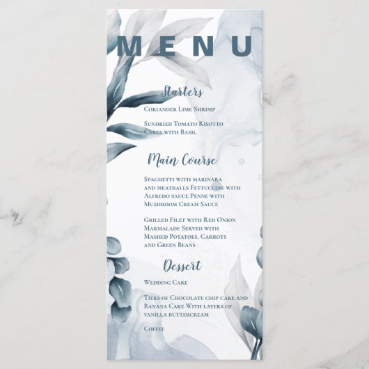 Hübsch Dusty Blue Eucalyptus Blätter Wedding Party Menükarte (Vorderseite)