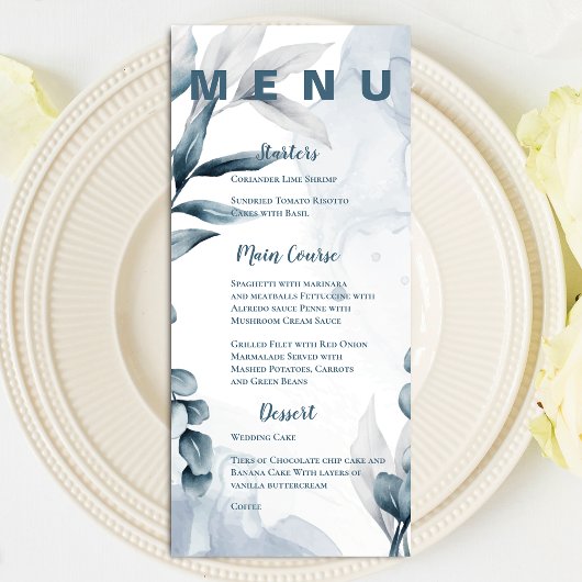 Hübsch Dusty Blue Eucalyptus Blätter Wedding Party Menükarte