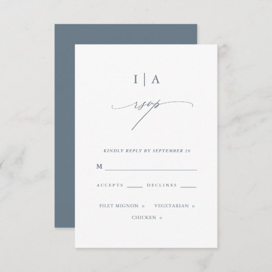 Hübsch Dusty Blue Monogram Wedding Rsvp (Vorne/Hinten)