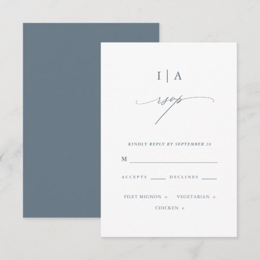 Hübsch Dusty Blue Monogram Wedding Rsvp Karte (Vorne/Hinten)