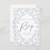 Hübsch Dusty Blue Silver Glitzer Lace Wedding RSVP (Vorne/Hinten)