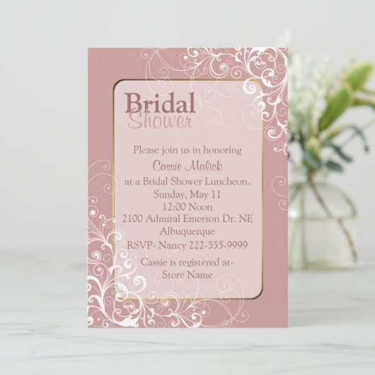 Hübsch Dusty Rose Custom Bridal Dusche Einladung (Stehend Vorderseite)