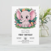 Hübsch Elefant 1. Geburtstag digital Einladung (Stehend Vorderseite)