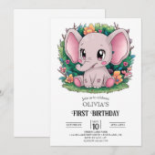 Hübsch Elefant 1. Geburtstag digital Einladung (Vorne/Hinten)