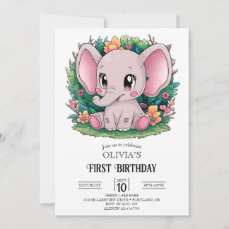 Hübsch Elefant 1. Geburtstag digital Einladung