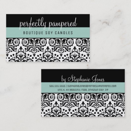 HÜBSCH ELEGANT DAMASK-Muster schwarz-grün Visitenkarte (Vorne/Hinten)