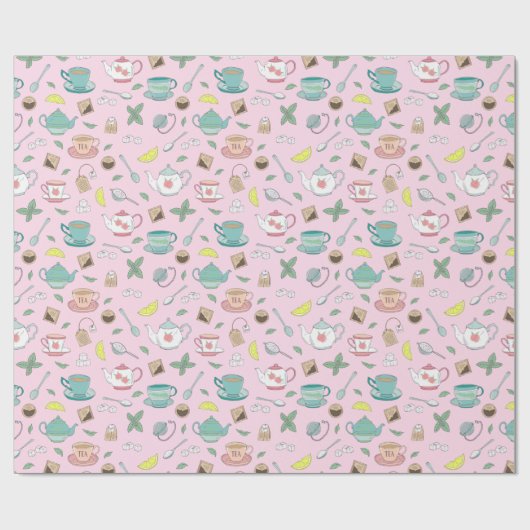 Hübsch Englisch Tee Party Teacups Teapots Muster Geschenkpapier (Flach)