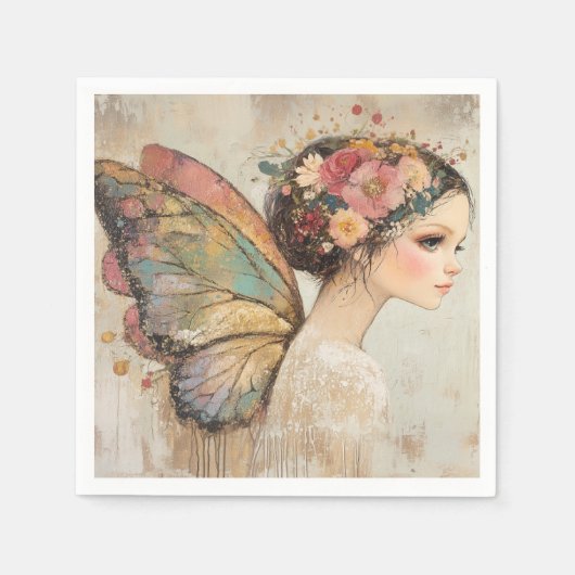 Hübsch Fairy Boho Butterfly & Floral Pastell Serviette (Vorderseite)