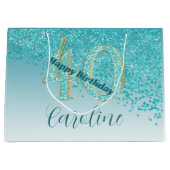 Hübsch Falling Aquamarin Blue Glitzer 40. Geburtst Große Geschenktüte (Vorderseite)