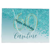 Hübsch Falling Aquamarin Blue Glitzer 60. Geburtst Große Geschenktüte (Rückseite)