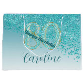 Hübsch Falling Aquamarin Blue Glitzer 80. Geburtst Große Geschenktüte (Vorderseite)