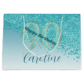 Hübsch Falling Aquamarin Blue Glitzer 90. Geburtst Große Geschenktüte (Vorderseite)