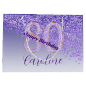 Hübsch Falling Lila Glitzer 80. Geburtstag Große Geschenktüte (Rückseite)