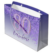 Hübsch Falling Lila Glitzer 80. Geburtstag Große Geschenktüte (Rückseite Schrägansicht)