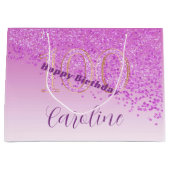 Hübsch Falling Pink Glitzer 100. Geburtstag Große Geschenktüte (Vorderseite)