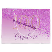 Hübsch Falling Pink Glitzer 100. Geburtstag Große Geschenktüte (Rückseite)