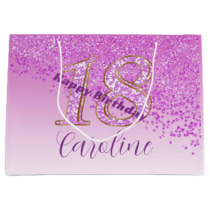 Hübsch Falling Pink Glitzer 18. Geburtstag Große Geschenktüte