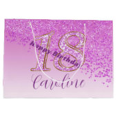 Hübsch Falling Pink Glitzer 18. Geburtstag Große Geschenktüte (Rückseite)